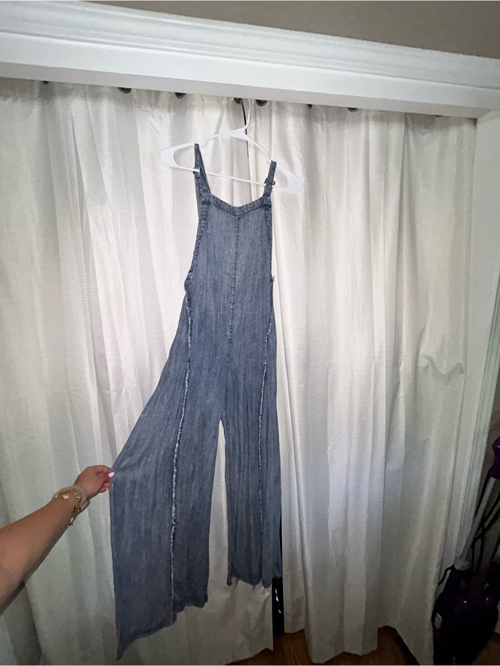 eesome Washed Blue Denim Wide-Leg Overalls